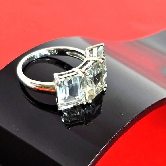 925 Sterling Silver Ring Sz 6.5 with Natural 3 Green Amethyst Stones 7x9mm - Picture 5 of 9